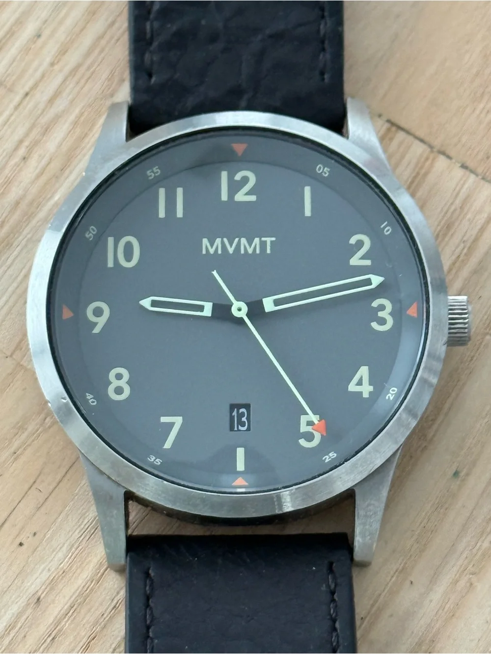 MVMT by Movado Field Watch Gray Dial Leather Strap Date New Crystal and Battery